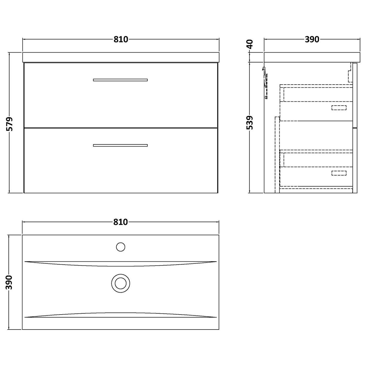 800mm Wh 2-Drawer Vanity & Basin 1 - Indigo Blue