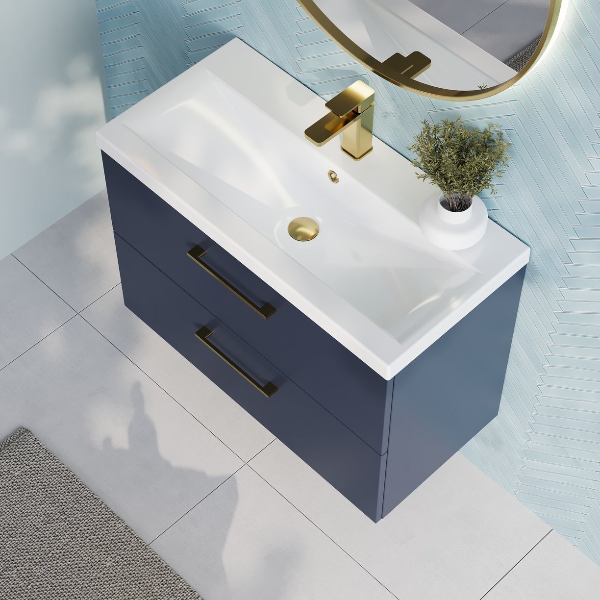 800mm Wh 2-Drawer Vanity & Basin 1 - Indigo Blue