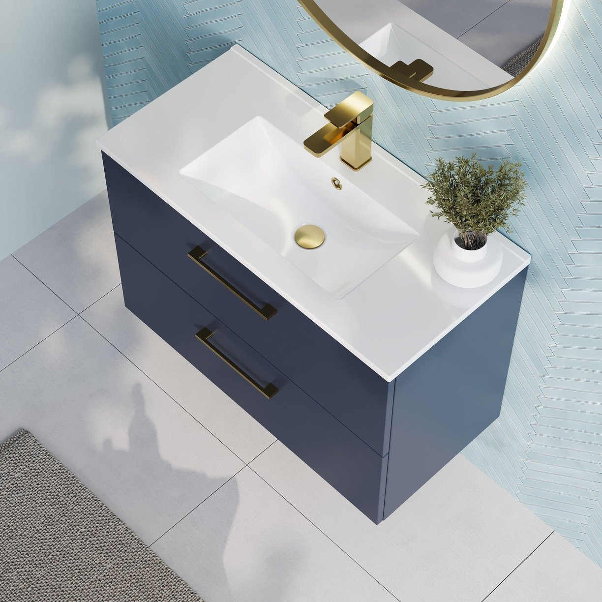 800mm Wh 2-Drawer Vanity & Basin 2 - Indigo Blue