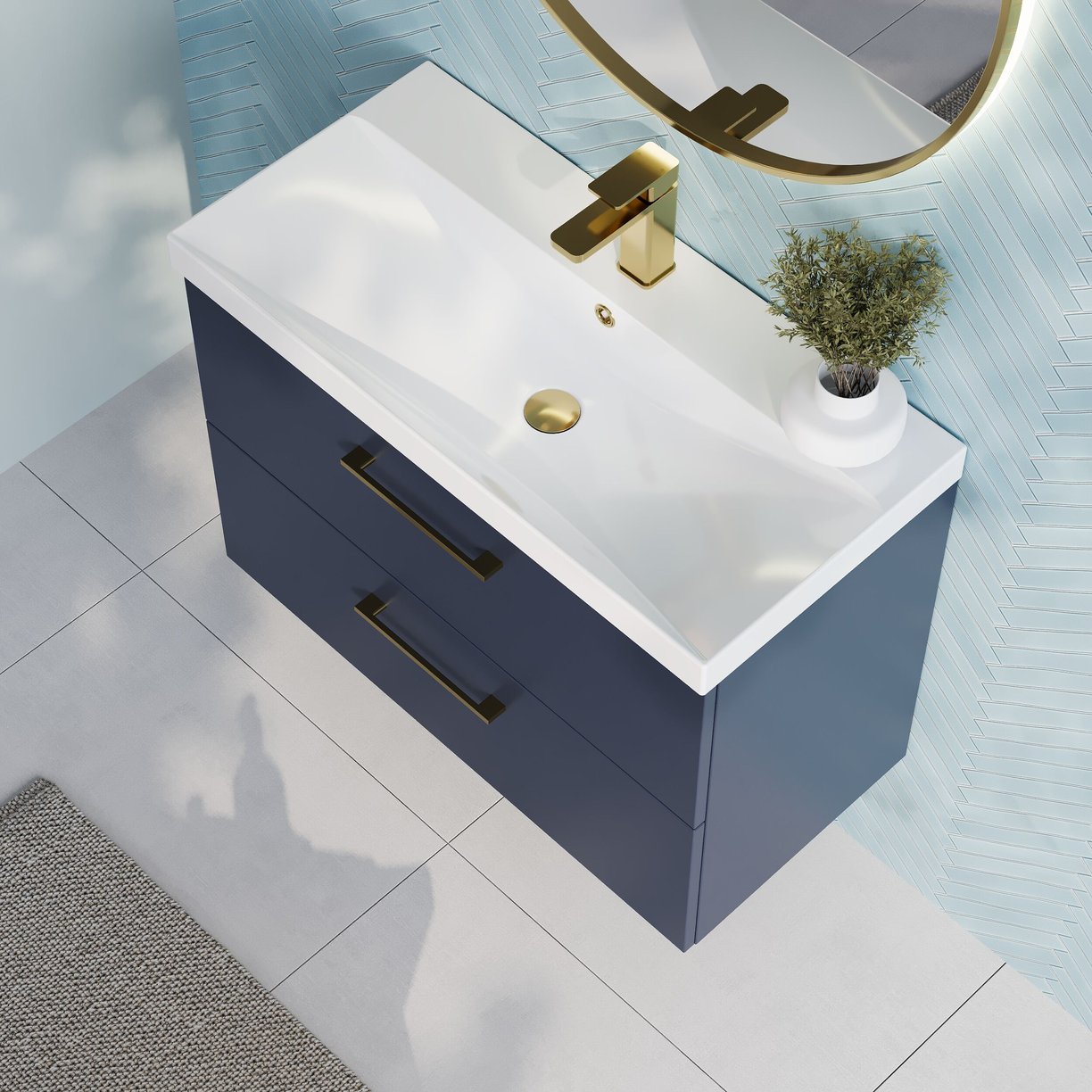 800mm Wh 2-Drawer Vanity & Basin 3 - Indigo Blue