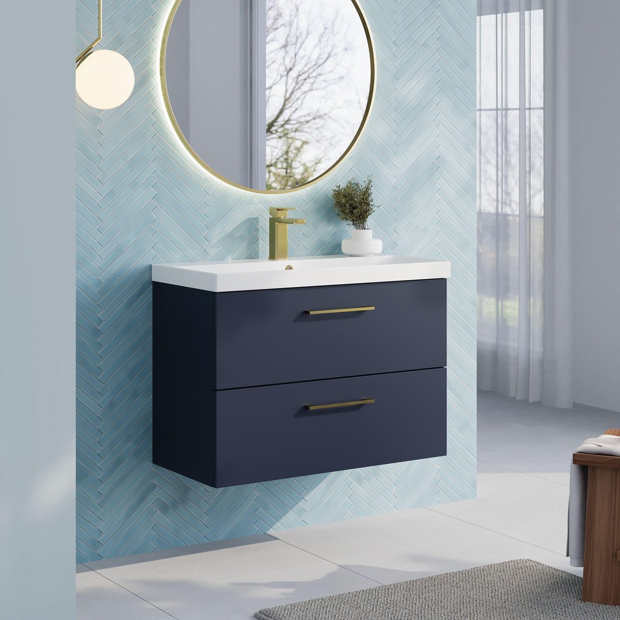 800mm Wh 2-Drawer Vanity & Basin 3 - Indigo Blue