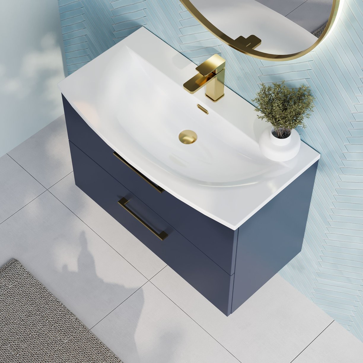800mm Wh 2-Drawer Vanity & Basin 4 - Indigo Blue