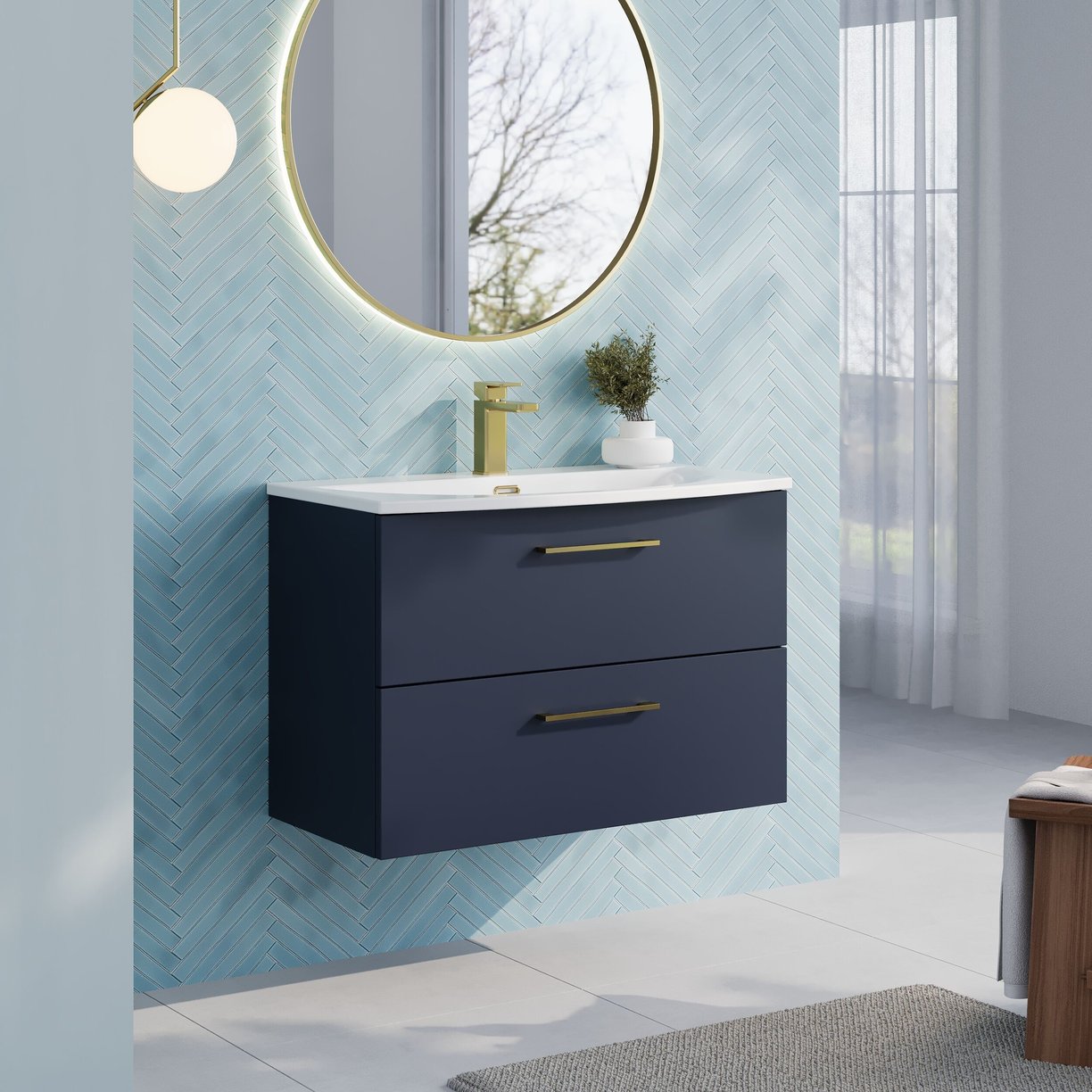 800mm Wh 2-Drawer Vanity & Basin 4 - Indigo Blue