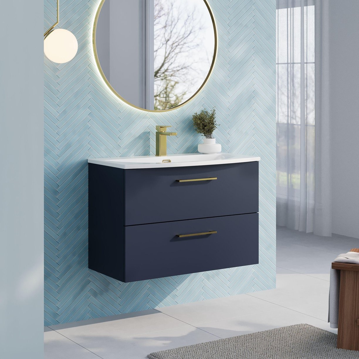 800mm Wh 2-Drawer Vanity & Basin 4 - Indigo Blue
