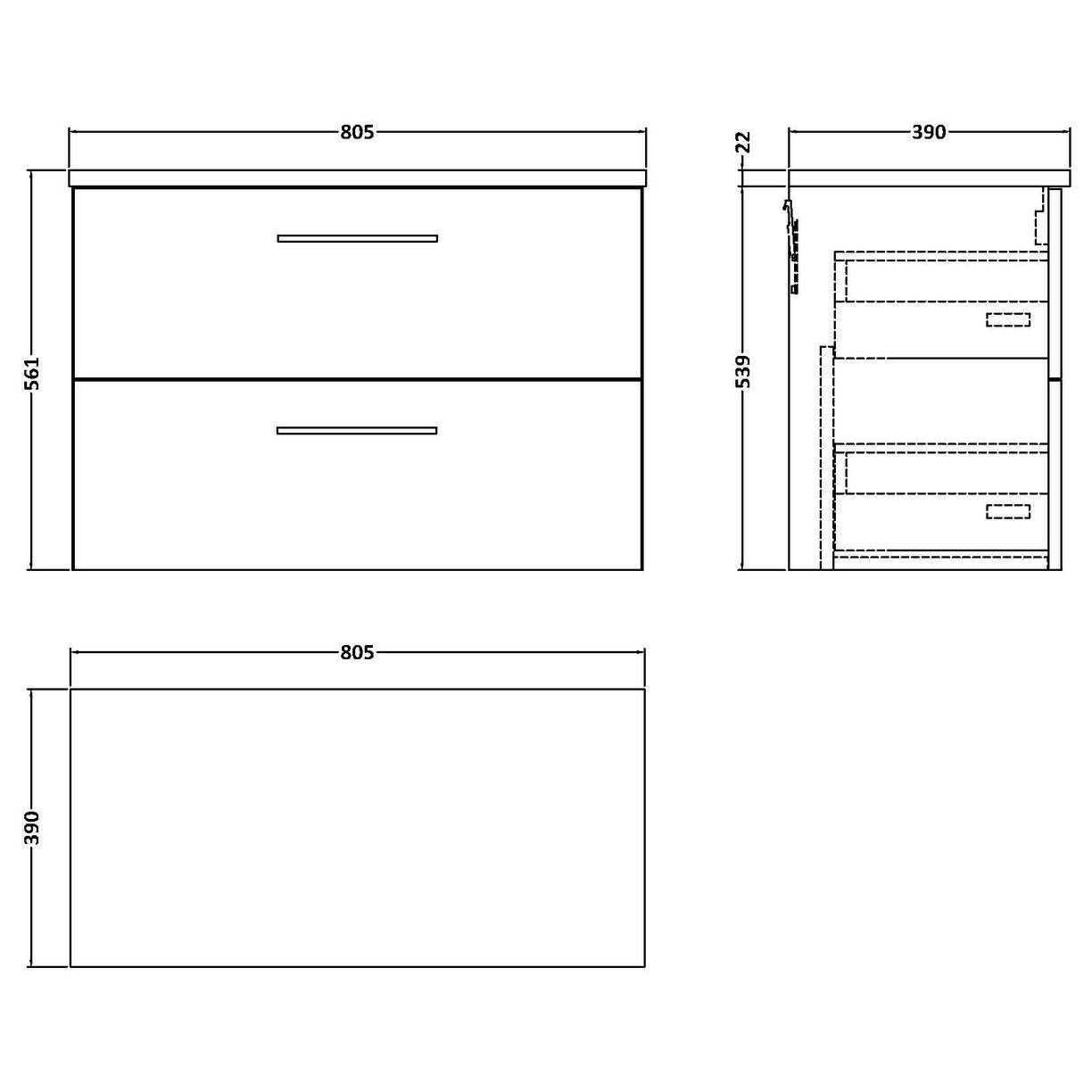 800 Wh 2-Drawer Vanity & Laminate Top