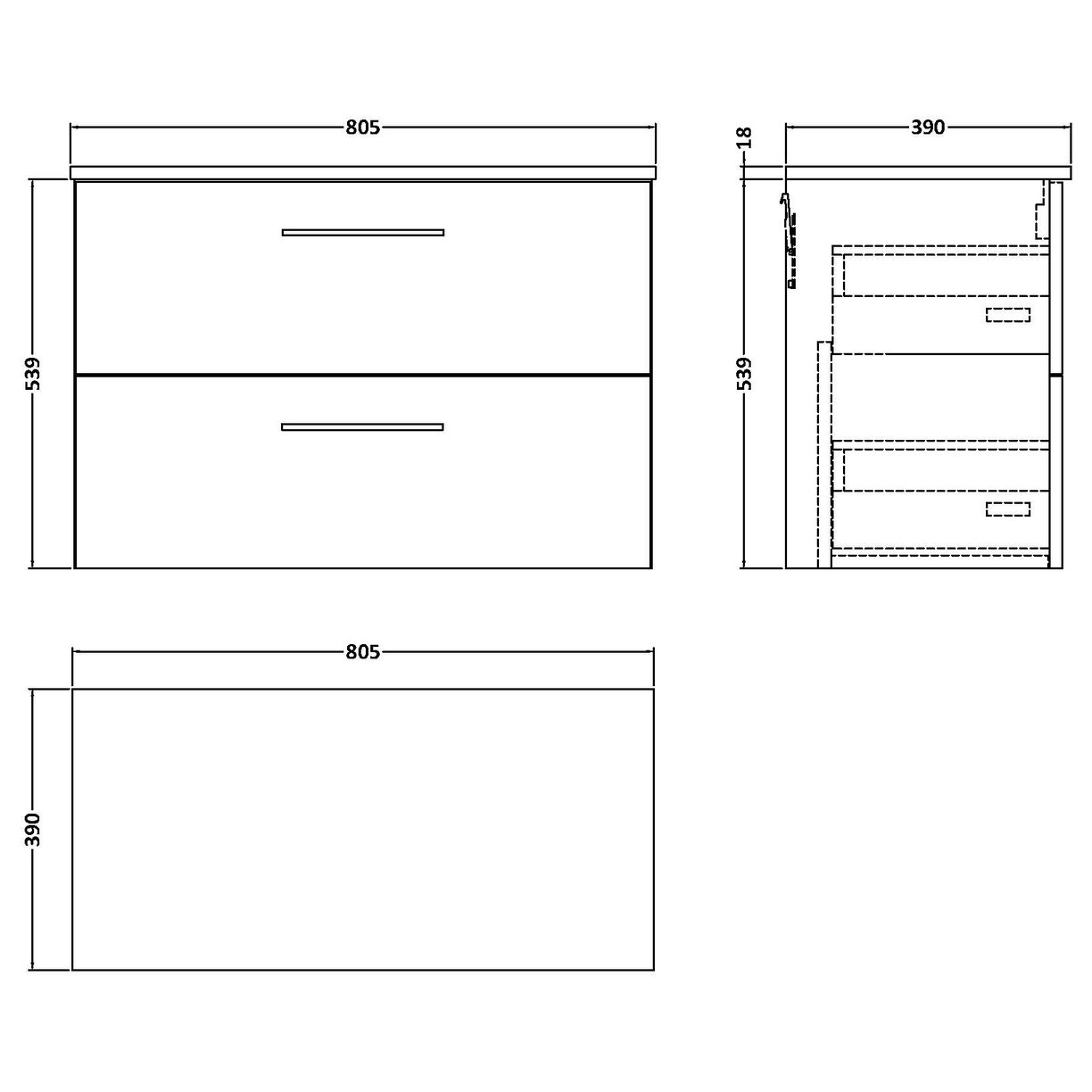 800 Wh 2-Drawer Vanity & Worktop