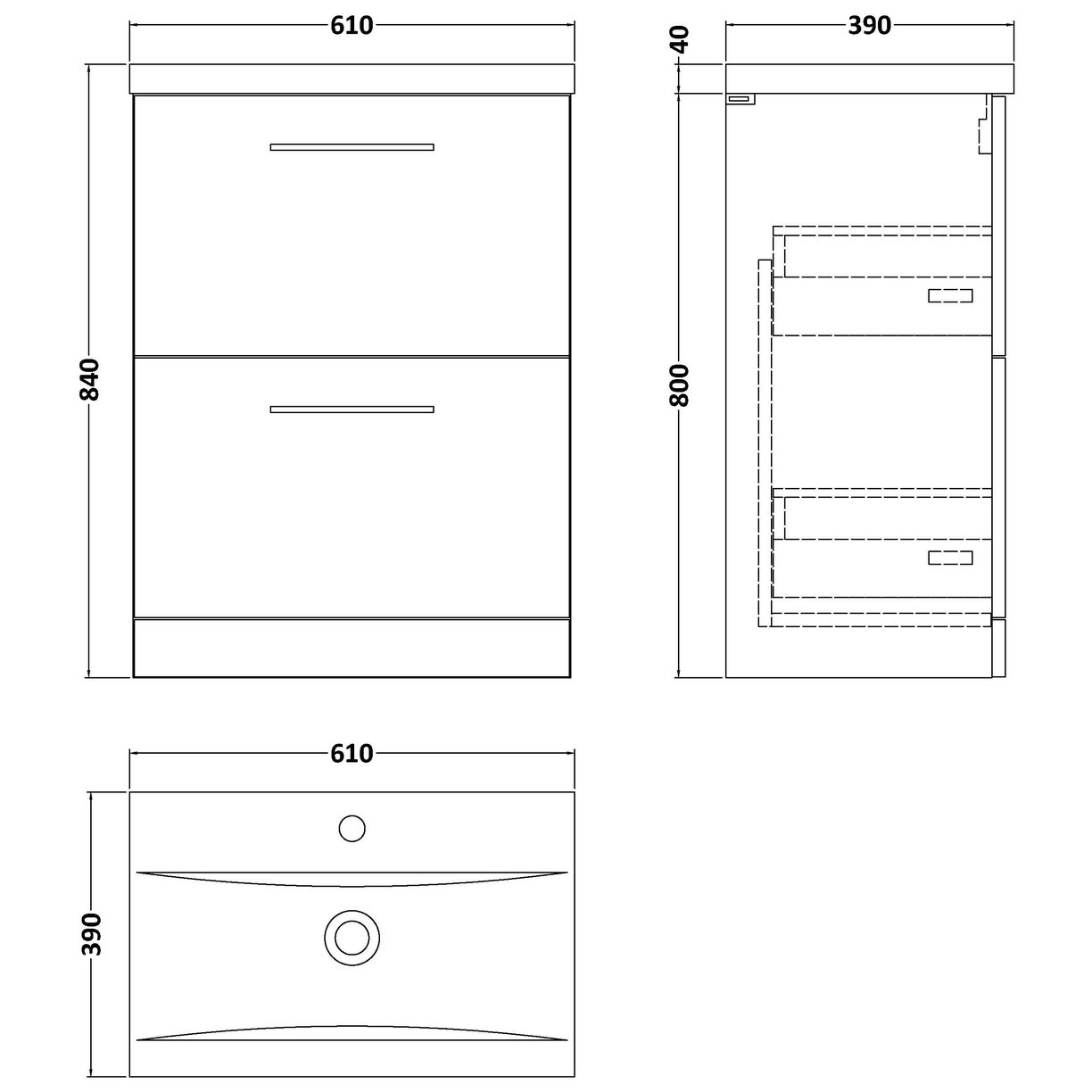 600 Fs 2-Drawer Vanity & Basin 1