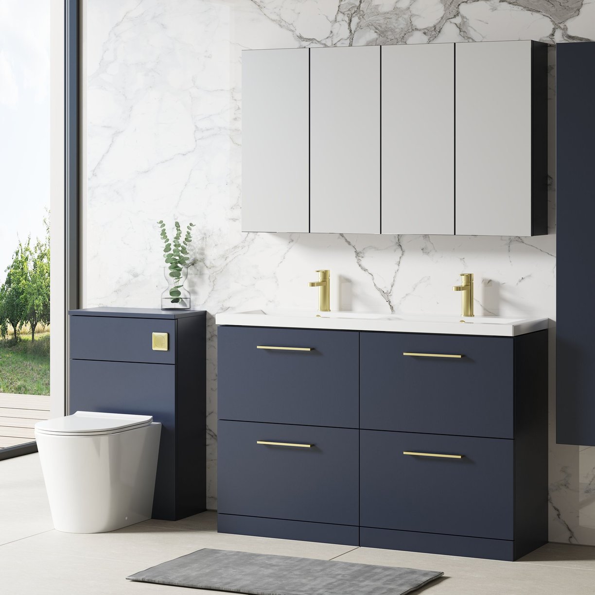 1200mm Fs 4-Drawer Vanity & Double Basin - Indigo Blue