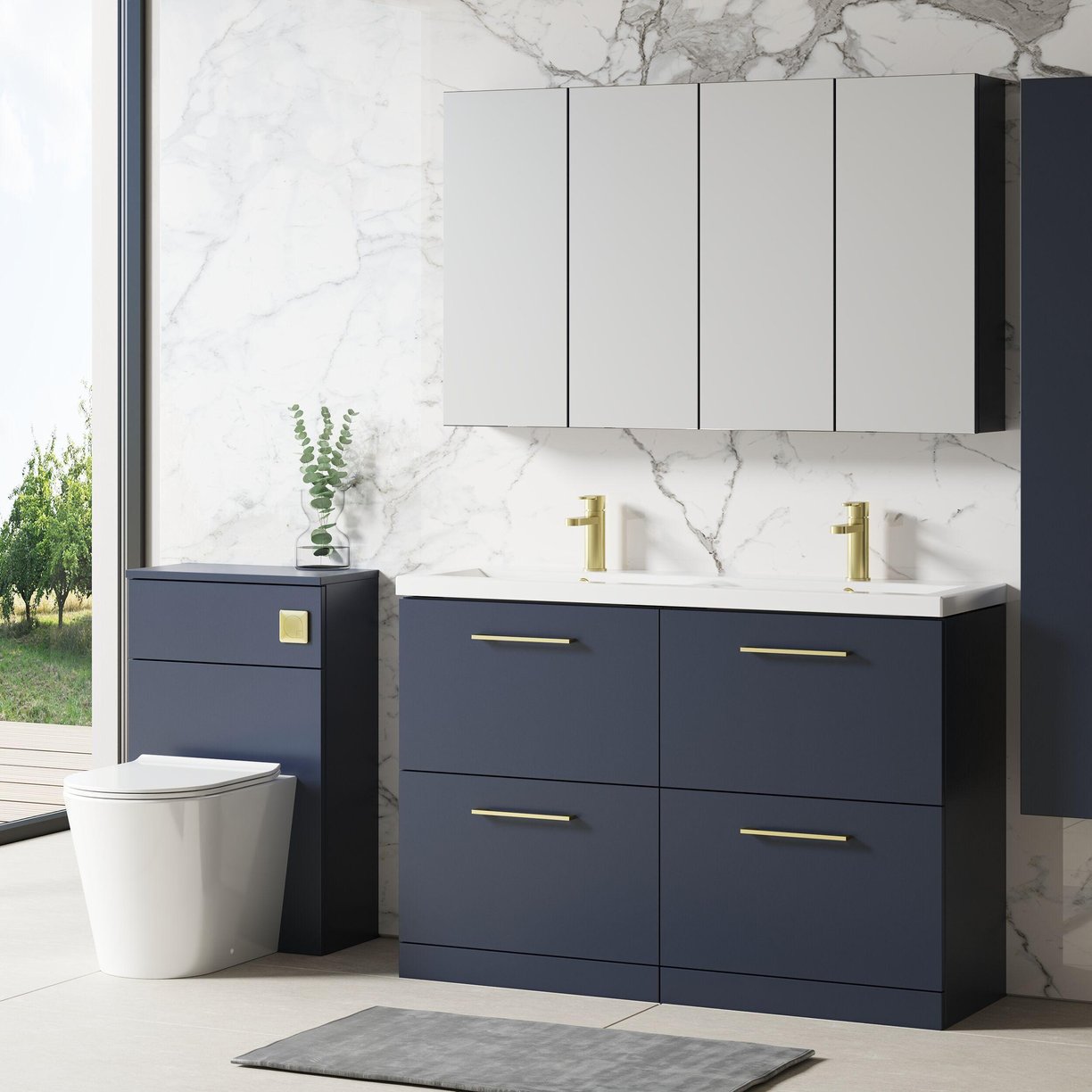 1200mm Fs 4-Drawer Vanity & Double Basin - Indigo Blue