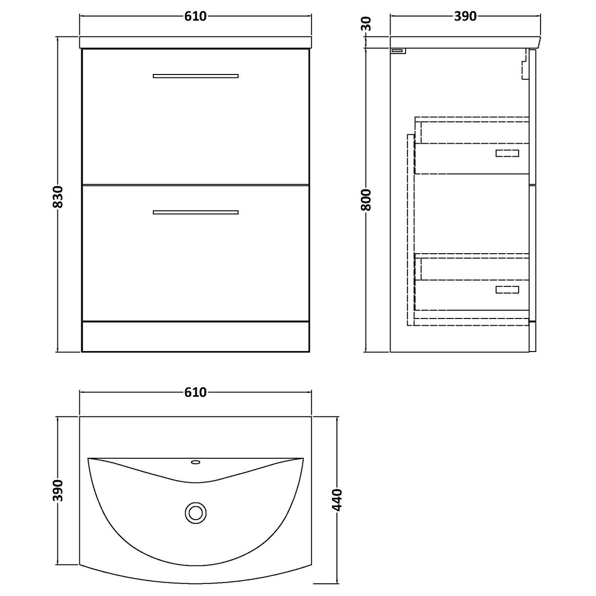 600 Fs 2-Drawer Vanity & Basin 4