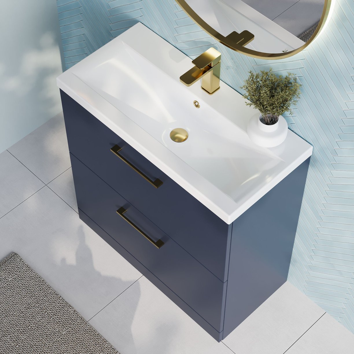 800mm Fs 2-Drawer Vanity & Basin 1 - Indigo Blue
