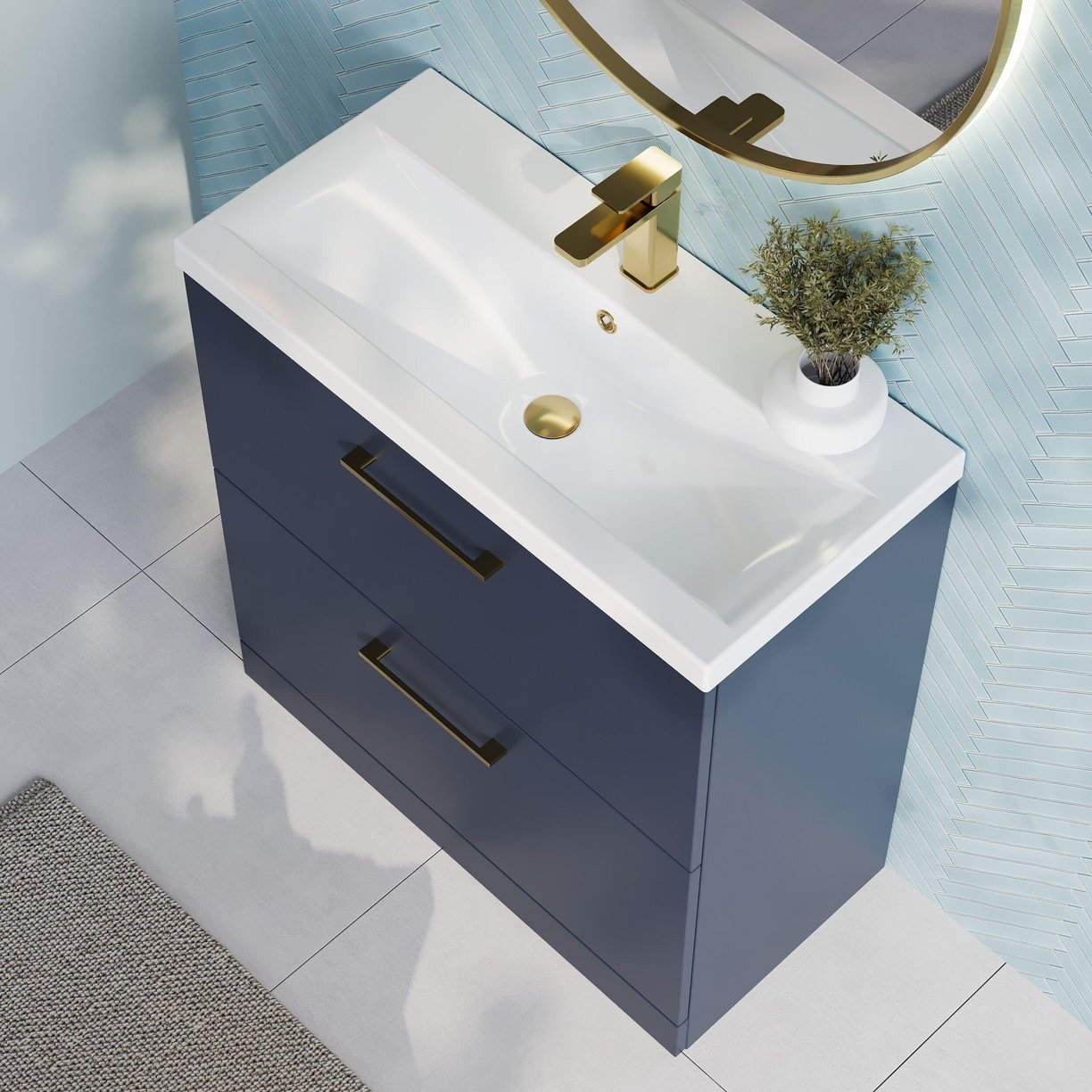 800mm Fs 2-Drawer Vanity & Basin 1 - Indigo Blue