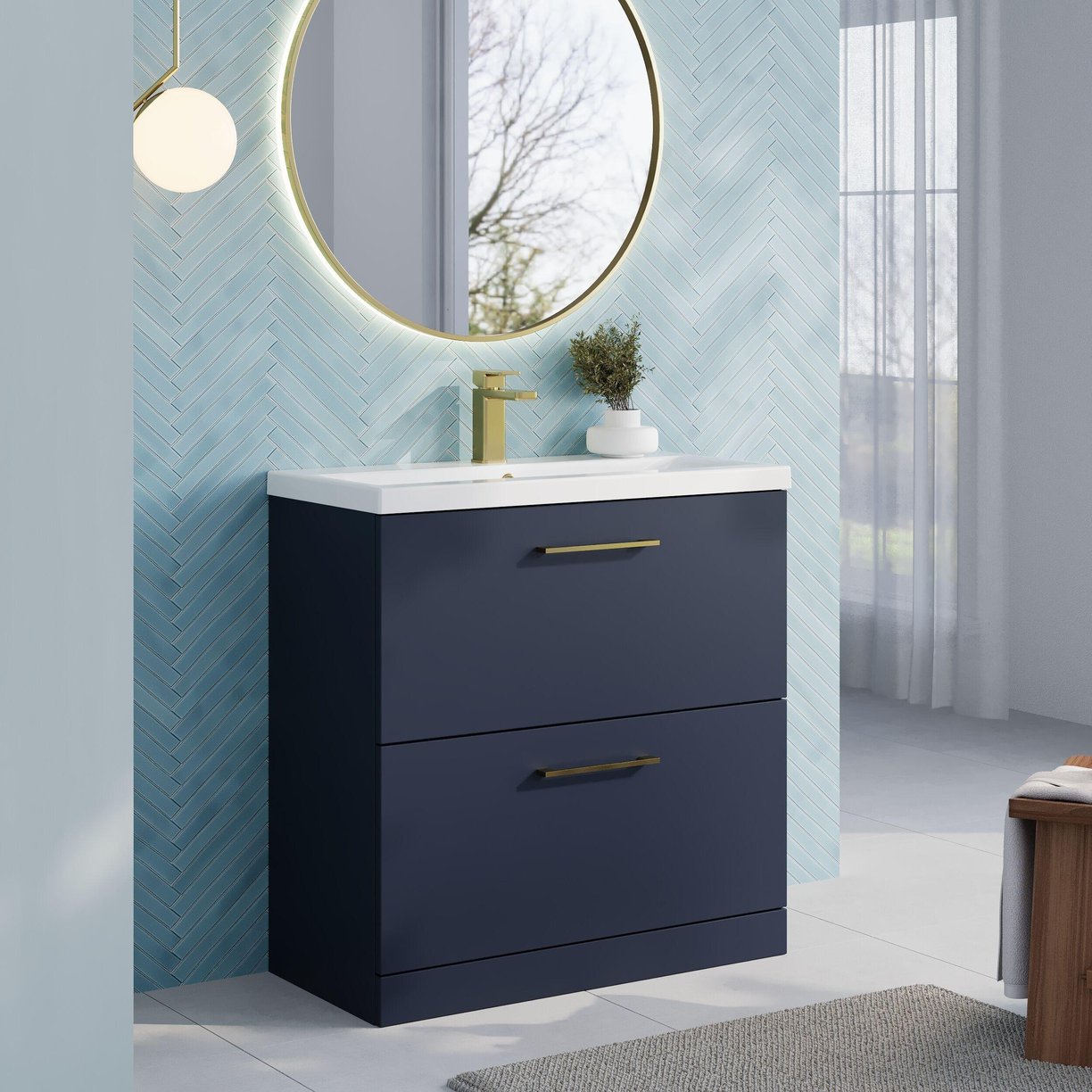 800mm Fs 2-Drawer Vanity & Basin 1 - Indigo Blue