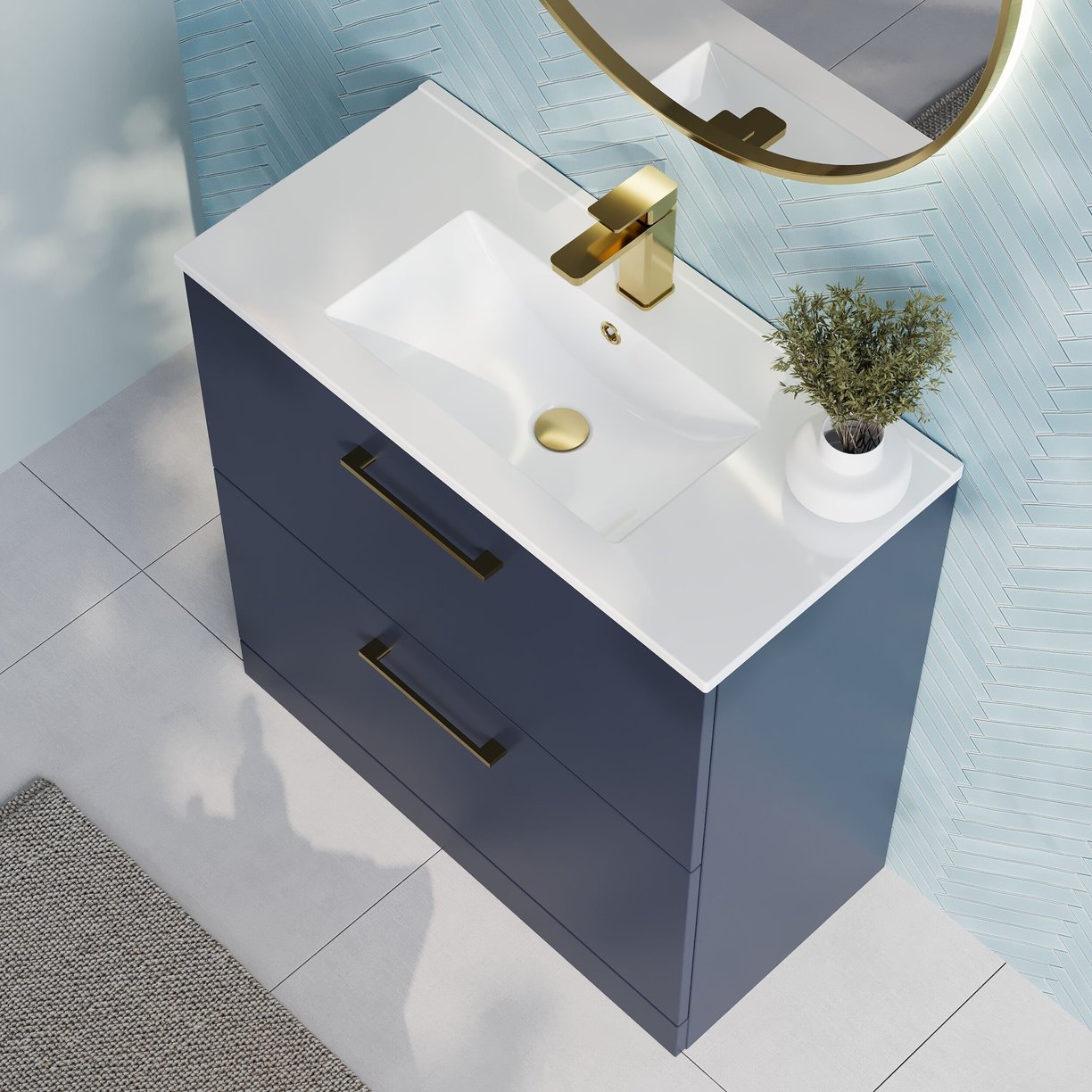 800mm Fs 2-Drawer Vanity & Basin 2 - Indigo Blue