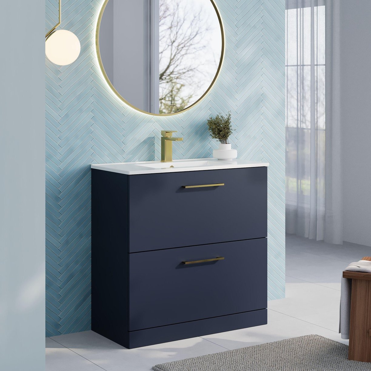 800mm Fs 2-Drawer Vanity & Basin 2 - Indigo Blue