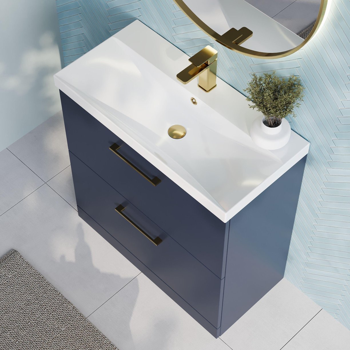 800mm Fs 2-Drawer Vanity & Basin 3 - Indigo Blue
