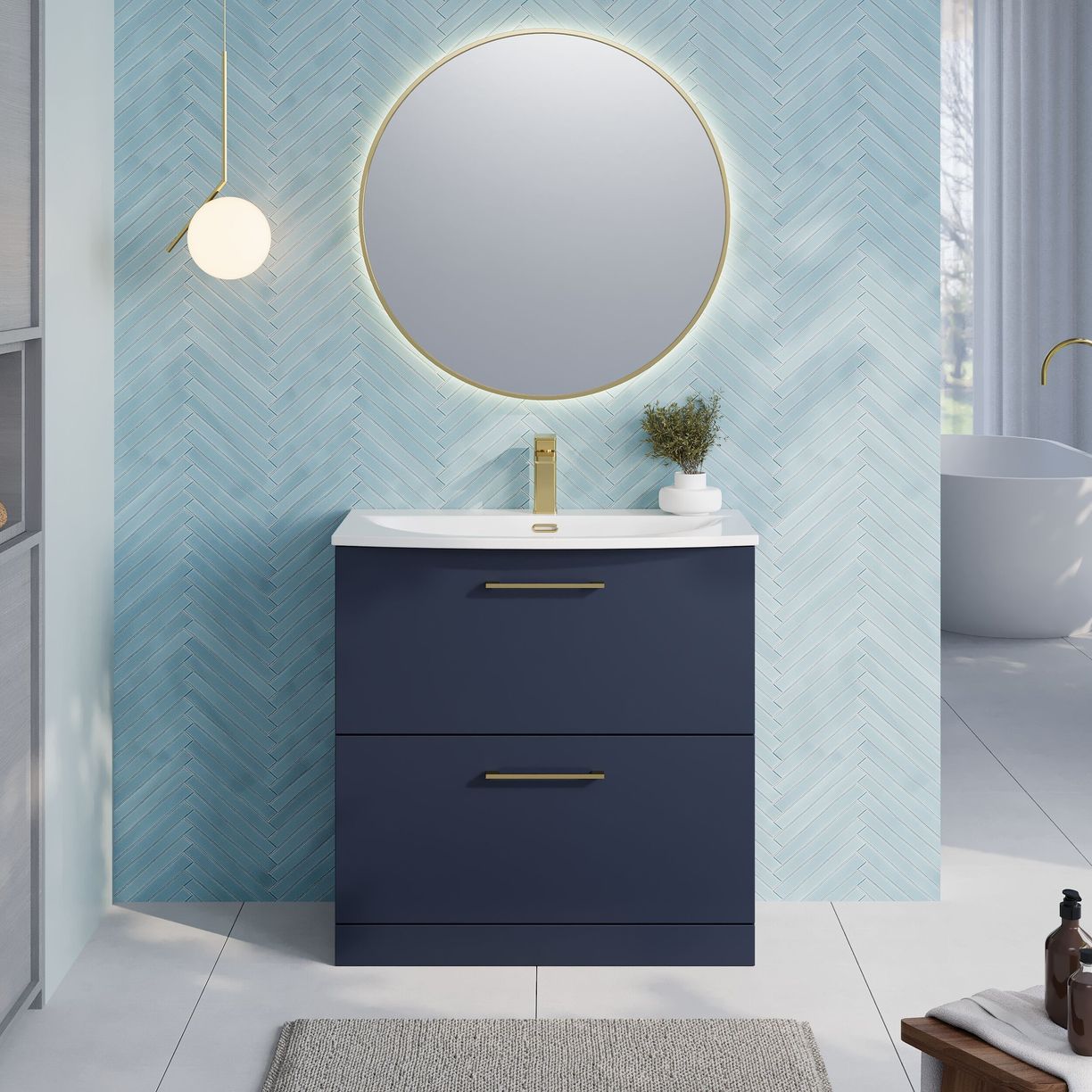 800mm Fs 2-Drawer Vanity & Basin 4 - Indigo Blue