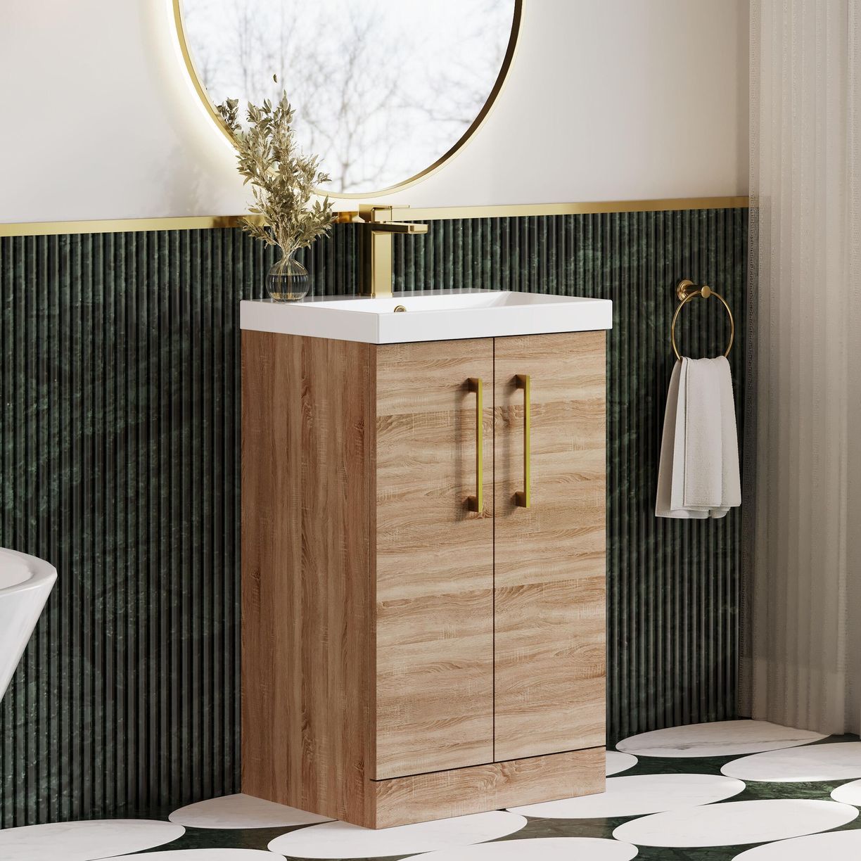 500mm FS 2-Door Vanity & Basin 3 - Bleached Cuneo Oak