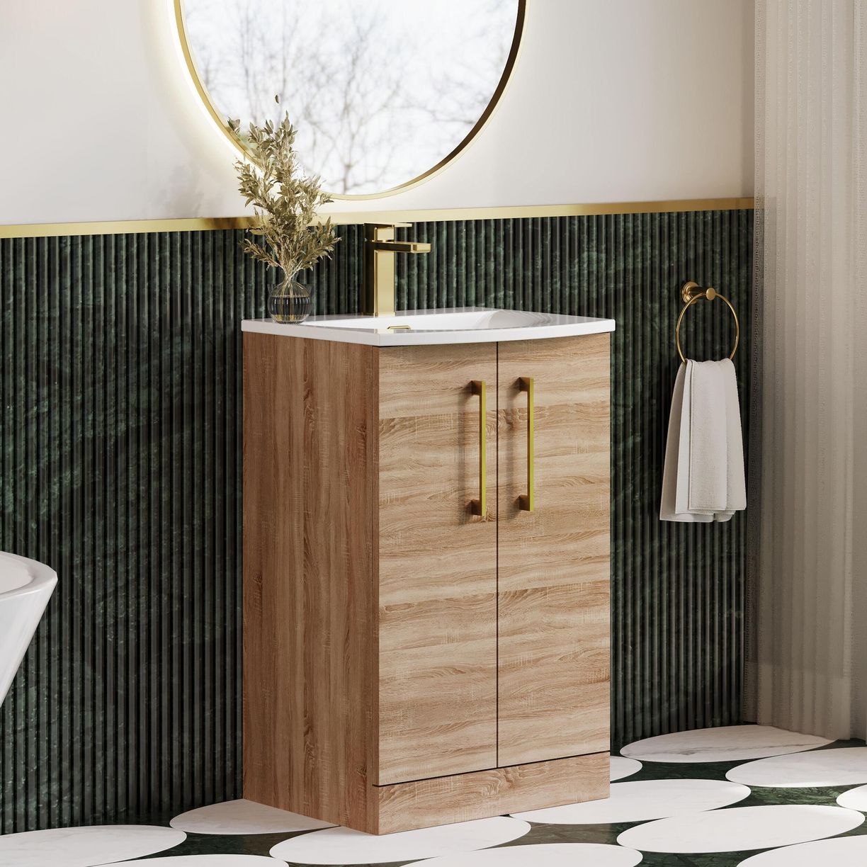 500mm FS 2-Door Vanity & Basin 4 - Bleached Cuneo Oak