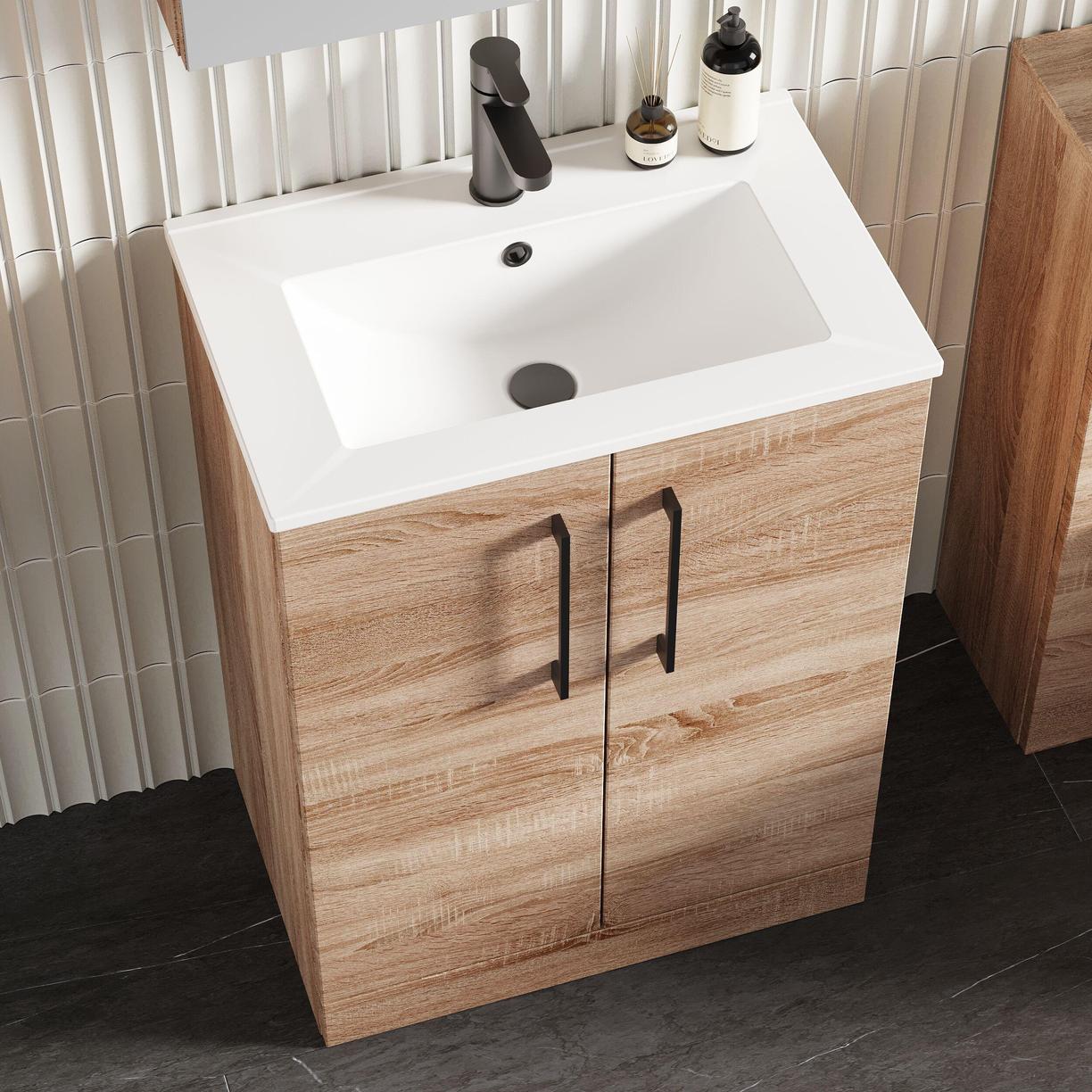 600mm FS 2-Door Vanity & Basin 2 - Bleached Cuneo Oak