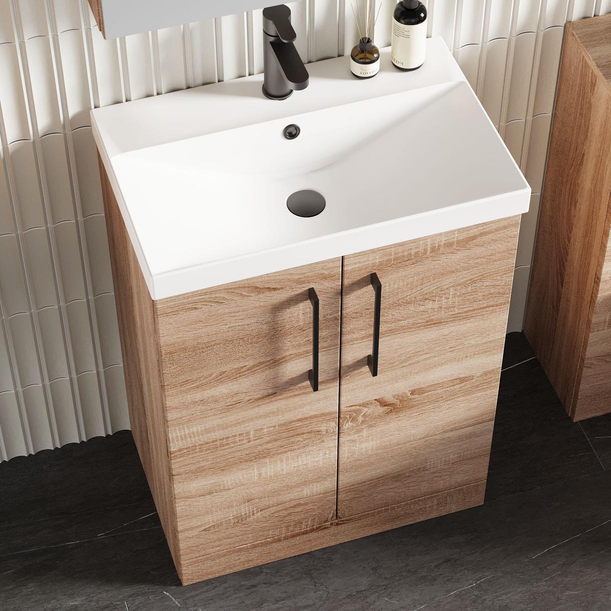 600mm FS 2-Door Vanity & Basin 3 - Bleached Cuneo Oak