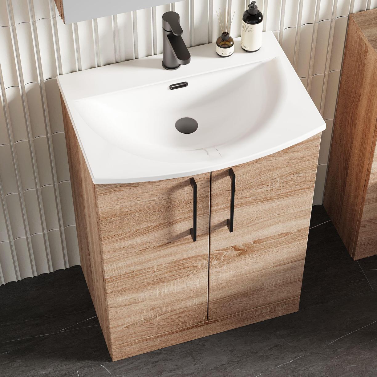 600mm FS 2-Door Vanity & Basin 4 - Bleached Cuneo Oak