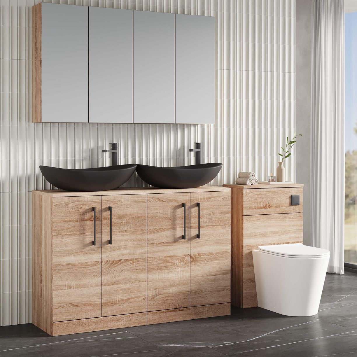 1200mm FS 4-Door Vanity & Worktop - Bleached Cuneo Oak