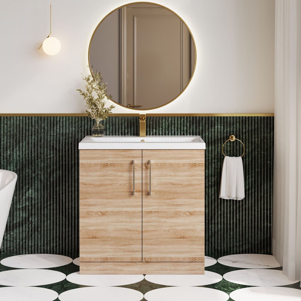 800mm FS 2-Door Vanity & Basin 1 - Bleached Cuneo Oak