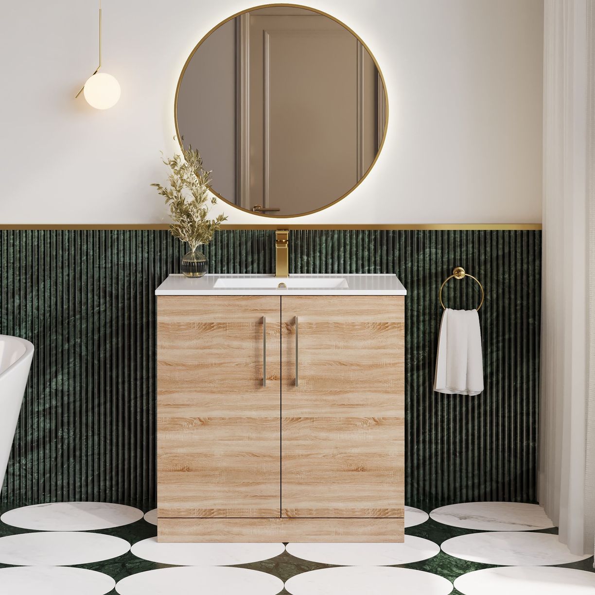 800mm FS 2-Door Vanity & Basin 2 - Bleached Cuneo Oak