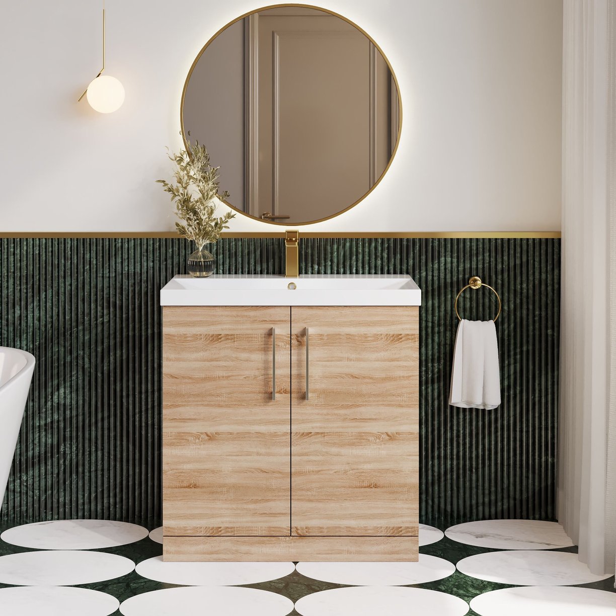 800mm FS 2-Door Vanity & Basin 3 - Bleached Cuneo Oak