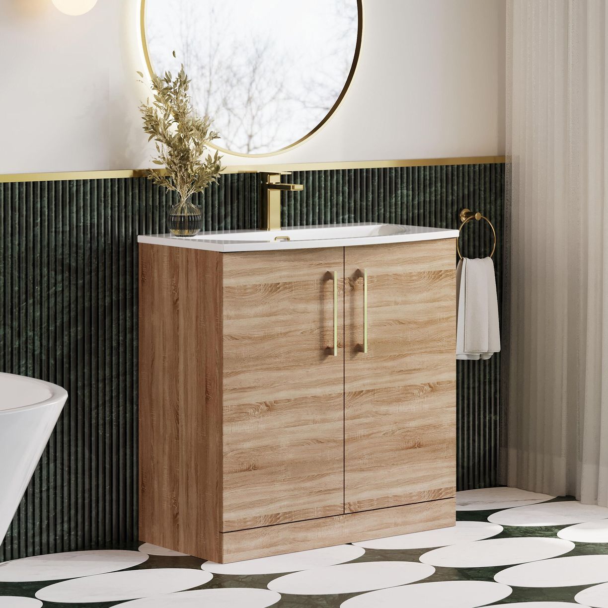 800mm FS 2-Door Vanity & Basin 4 - Bleached Cuneo Oak