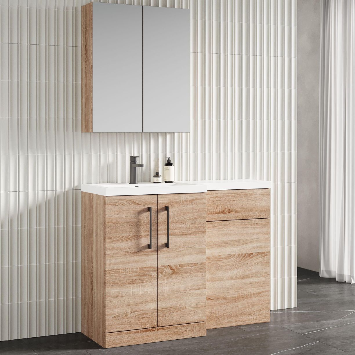 1100 390mm Combination Unit LH - Bleached Cuneo Oak