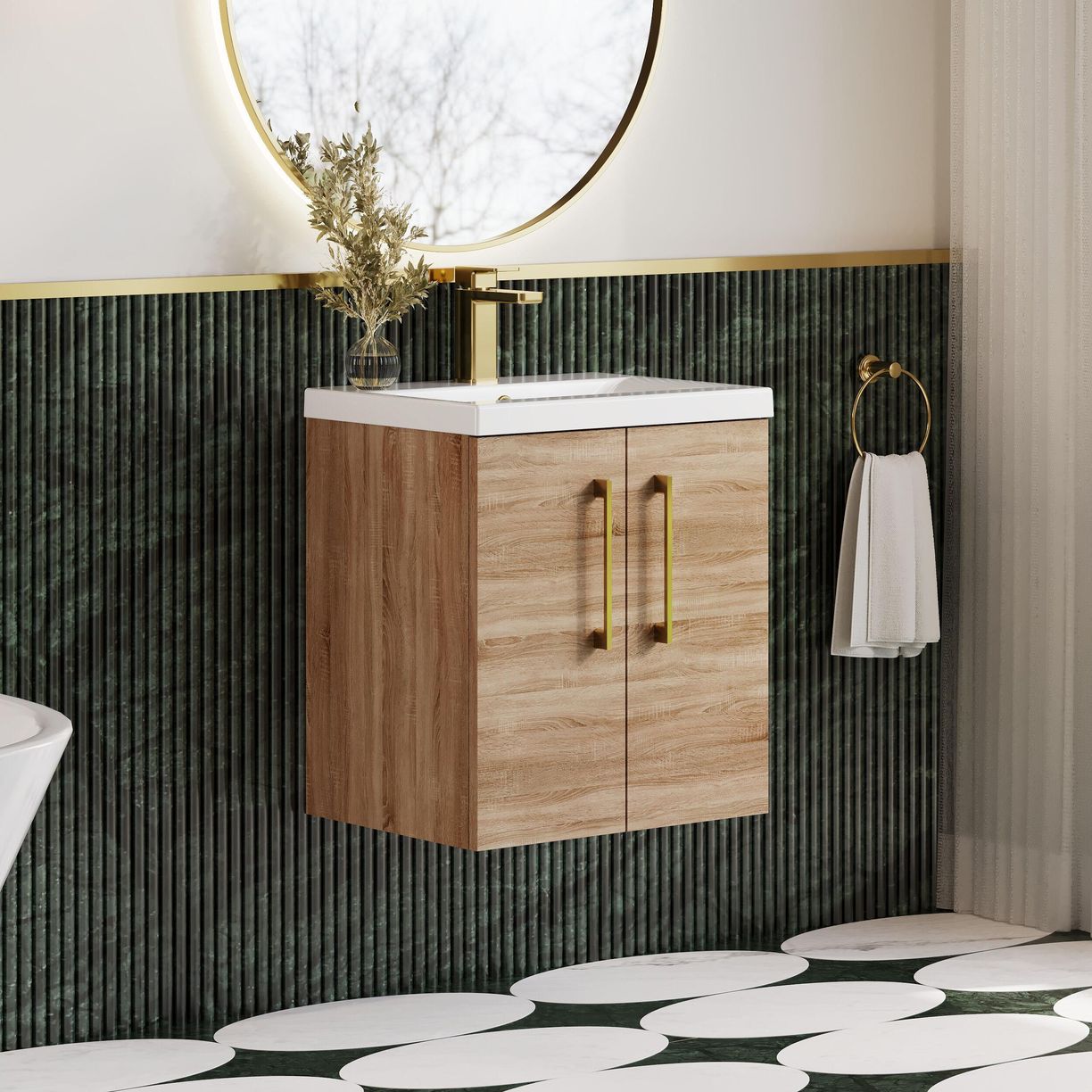 500mm WH 2-Door Vanity & Basin 1 - Bleached Cuneo Oak