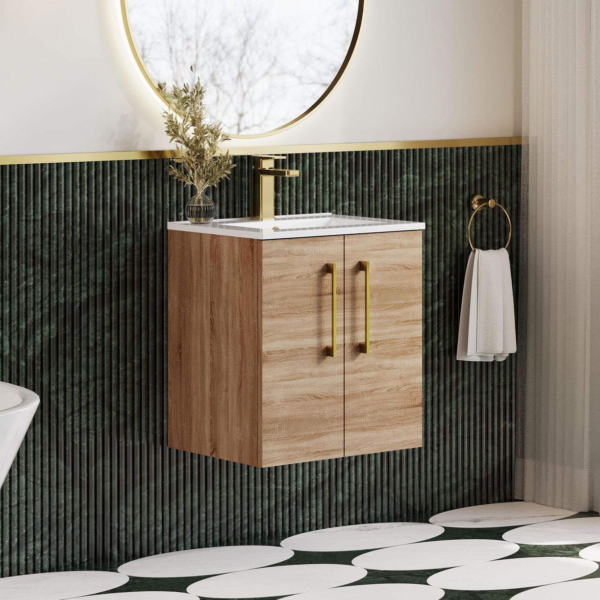 500mm WH 2-Door Vanity & Basin 2 - Bleached Cuneo Oak