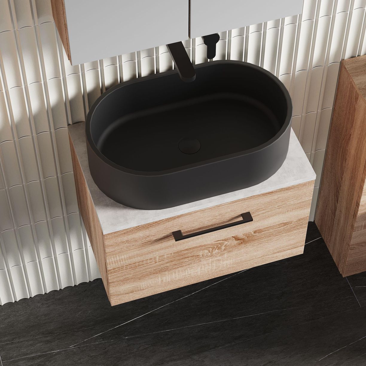 600mm WH 1-Drawer Vanity & Laminate Top - Bleached Cuneo Oak