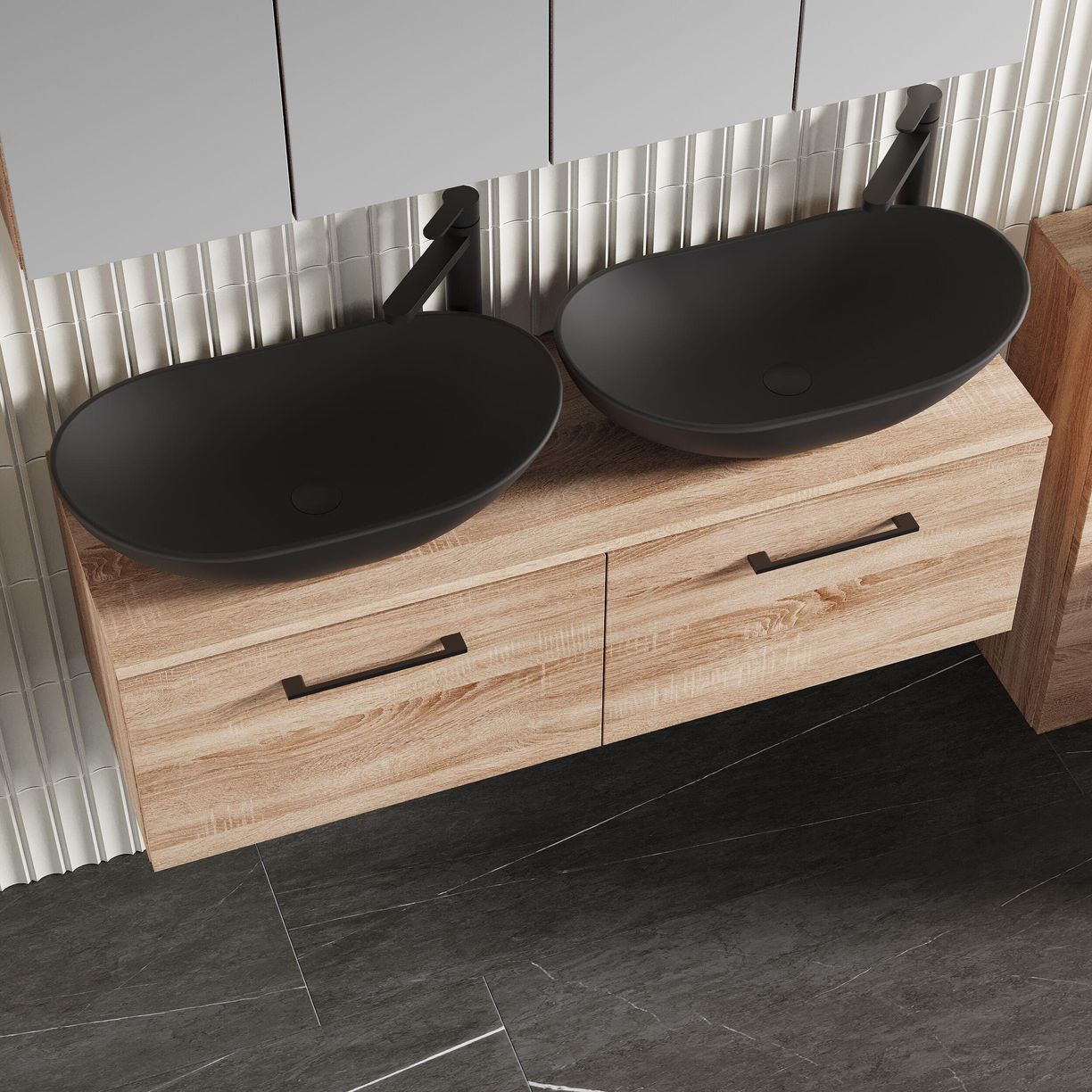 1200mm WH 2-Drawer Vanity & Worktop - Bleached Cuneo Oak