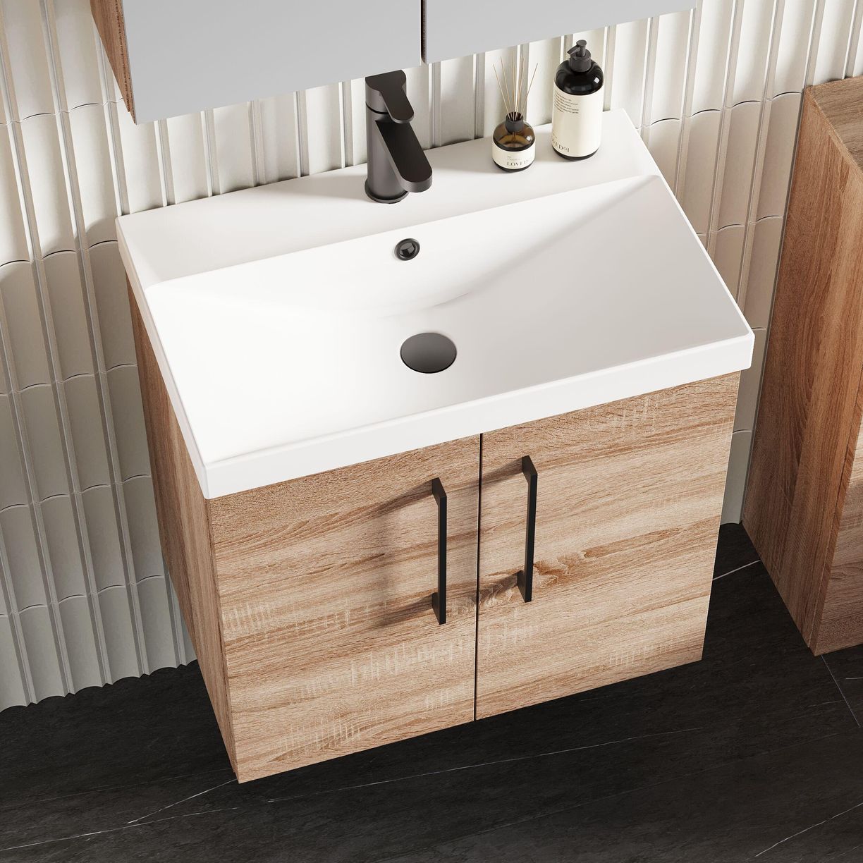 600mm WH 2-Door Vanity & Basin 3 - Bleached Cuneo Oak
