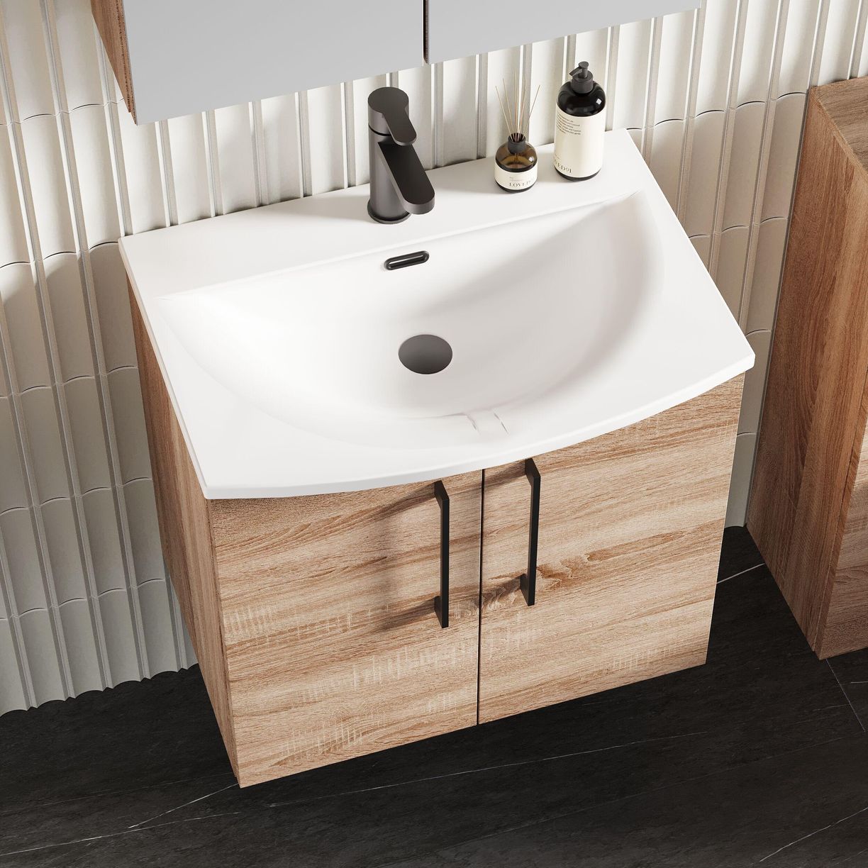 600mm WH 2-Door Vanity & Basin 4 - Bleached Cuneo Oak