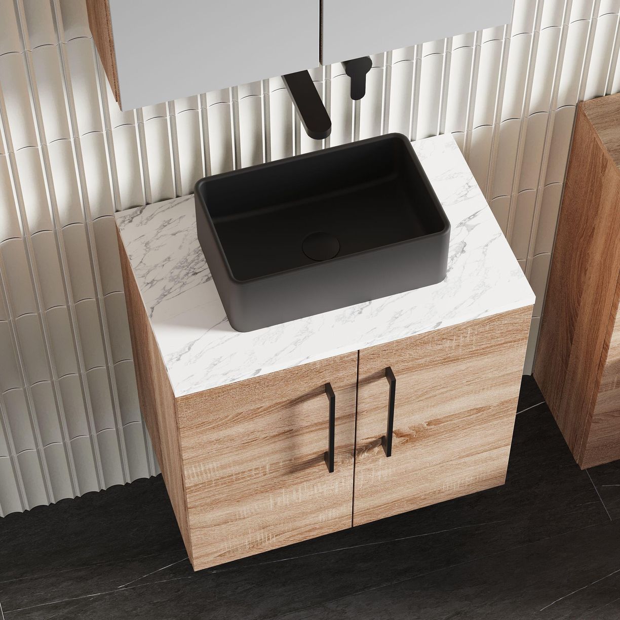 600mm Wh 2-Door Vanity & Laminate Top - Bleached Cuneo Oak