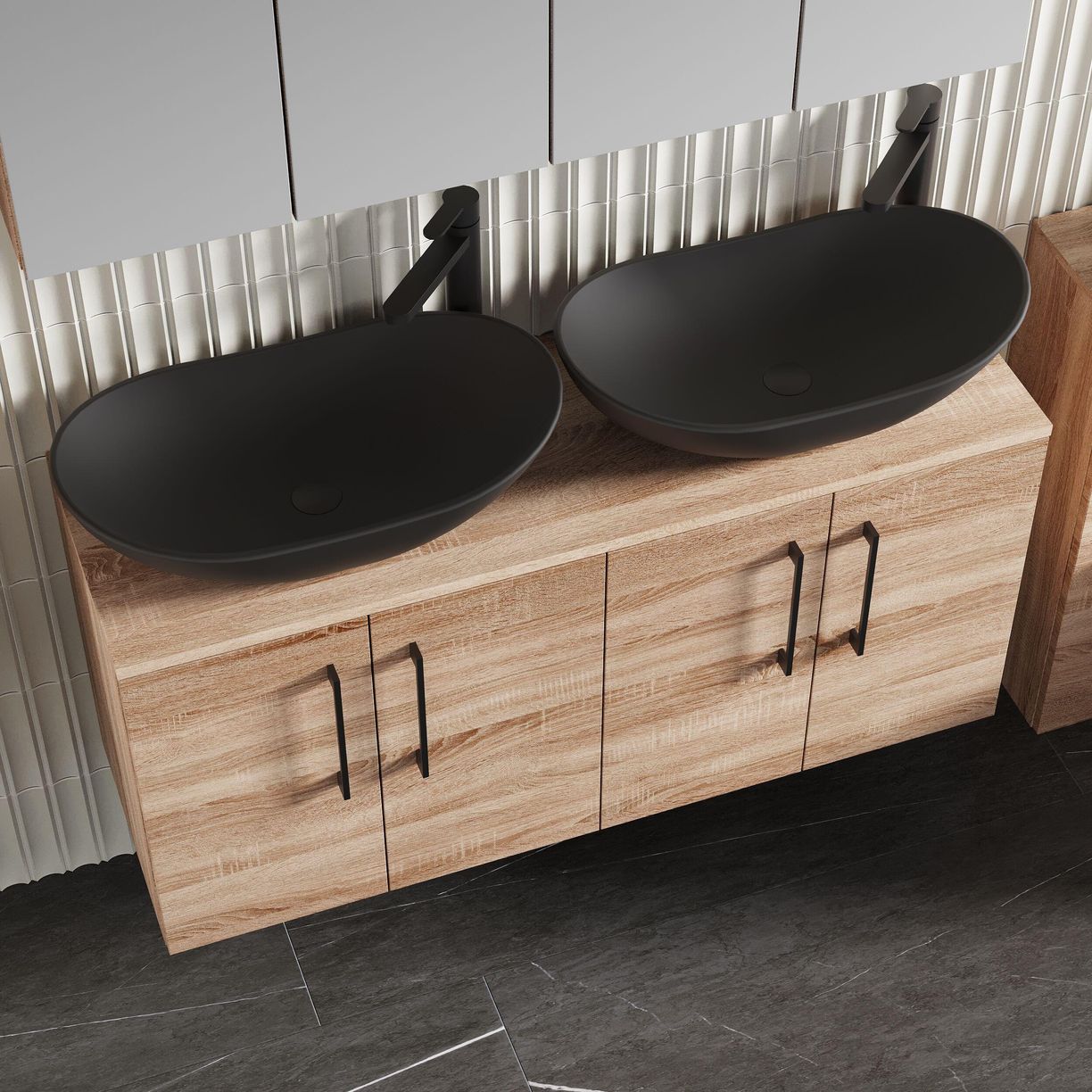 1200mm WH 4-Door Vanity & Worktop - Bleached Cuneo Oak