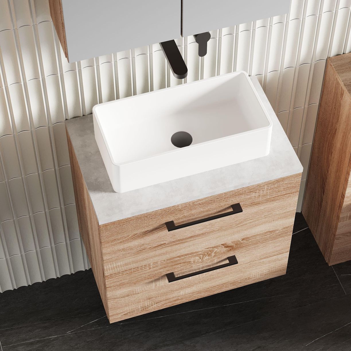 600mm WH 2-Drawer Vanity & Laminate Top - Bleached Cuneo Oak