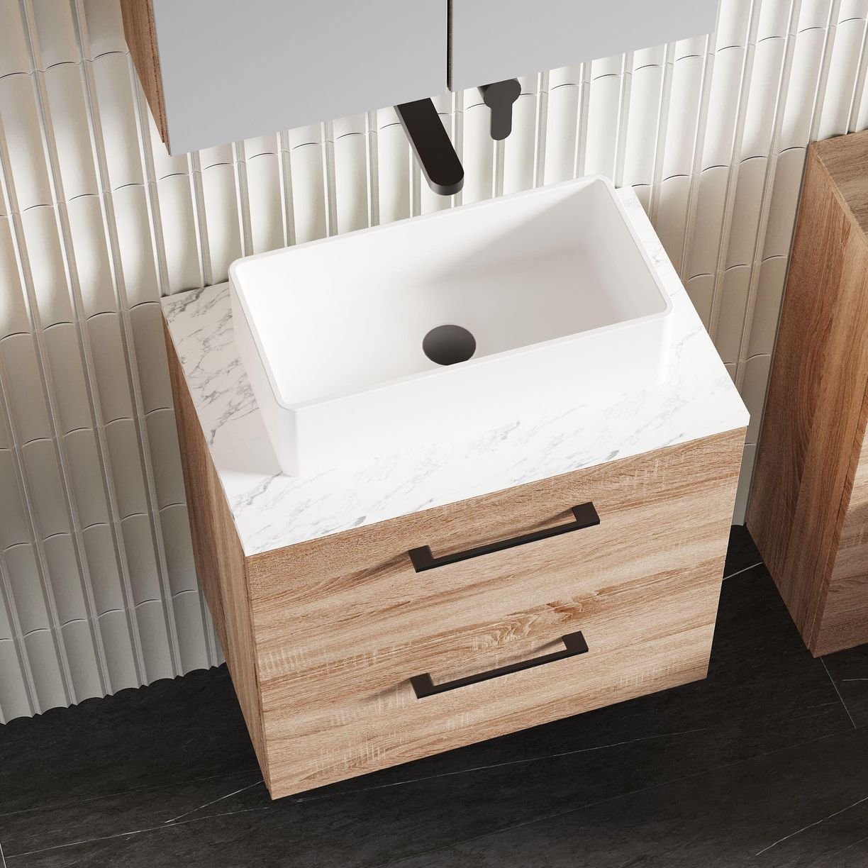 600mm Wh 2-Drawer Vanity & Laminate Top - Bleached Cuneo Oak