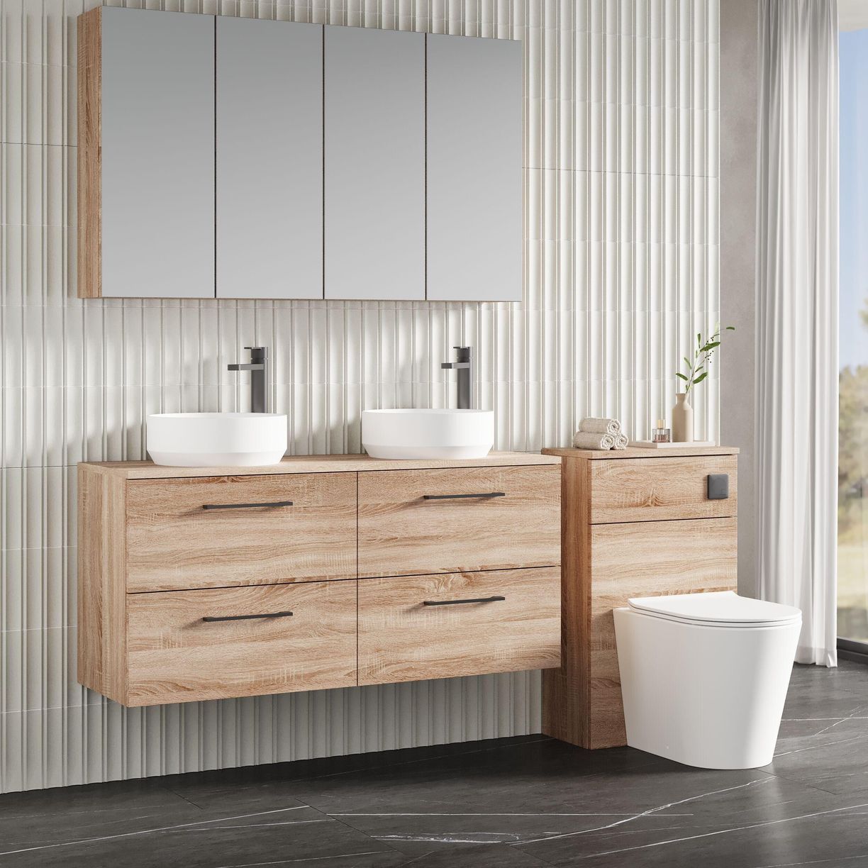 1200mm WH 4-Drawer Vanity & Worktop - Bleached Cuneo Oak