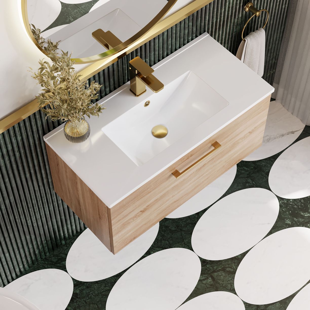 800mm WH 1-Drawer Vanity & Basin 2 - Bleached Cuneo Oak