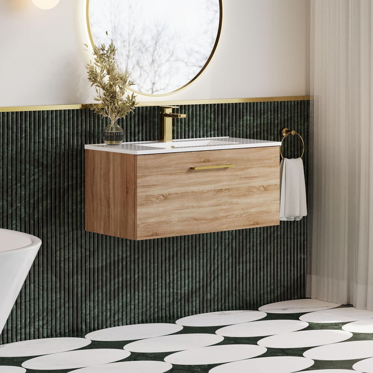 800mm WH 1-Drawer Vanity & Basin 2 - Bleached Cuneo Oak