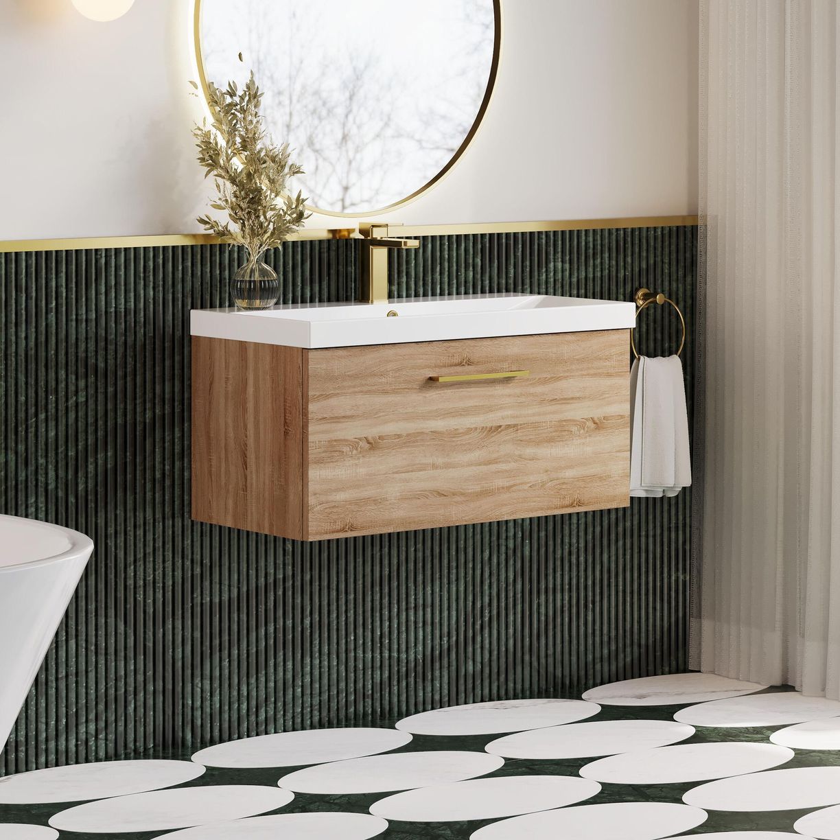 800mm WH 1-Drawer Vanity & Basin 3 - Bleached Cuneo Oak