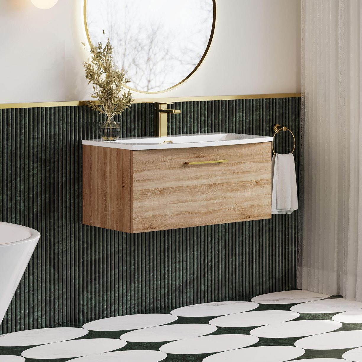 800mm WH 1-Drawer Vanity & Basin 4 - Bleached Cuneo Oak