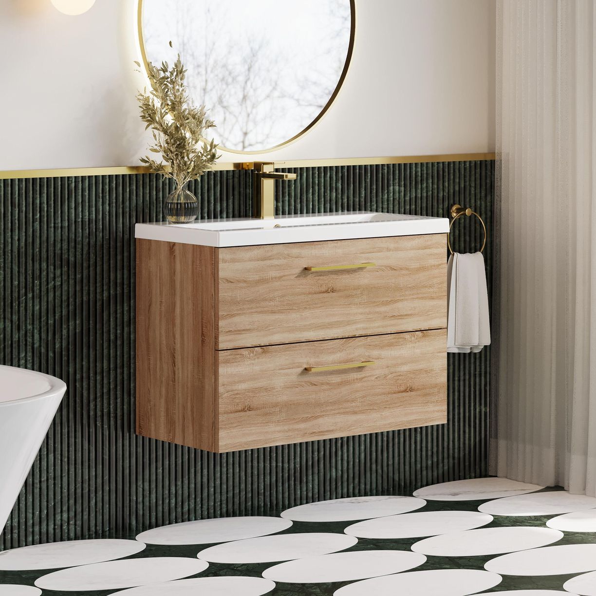 800mm WH 2-Drawer Vanity & Basin 1 - Bleached Cuneo Oak