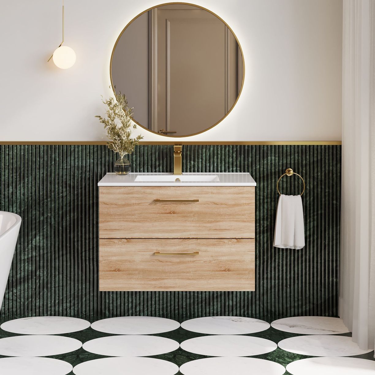 800mm WH 2-Drawer Vanity & Basin 2 - Bleached Cuneo Oak