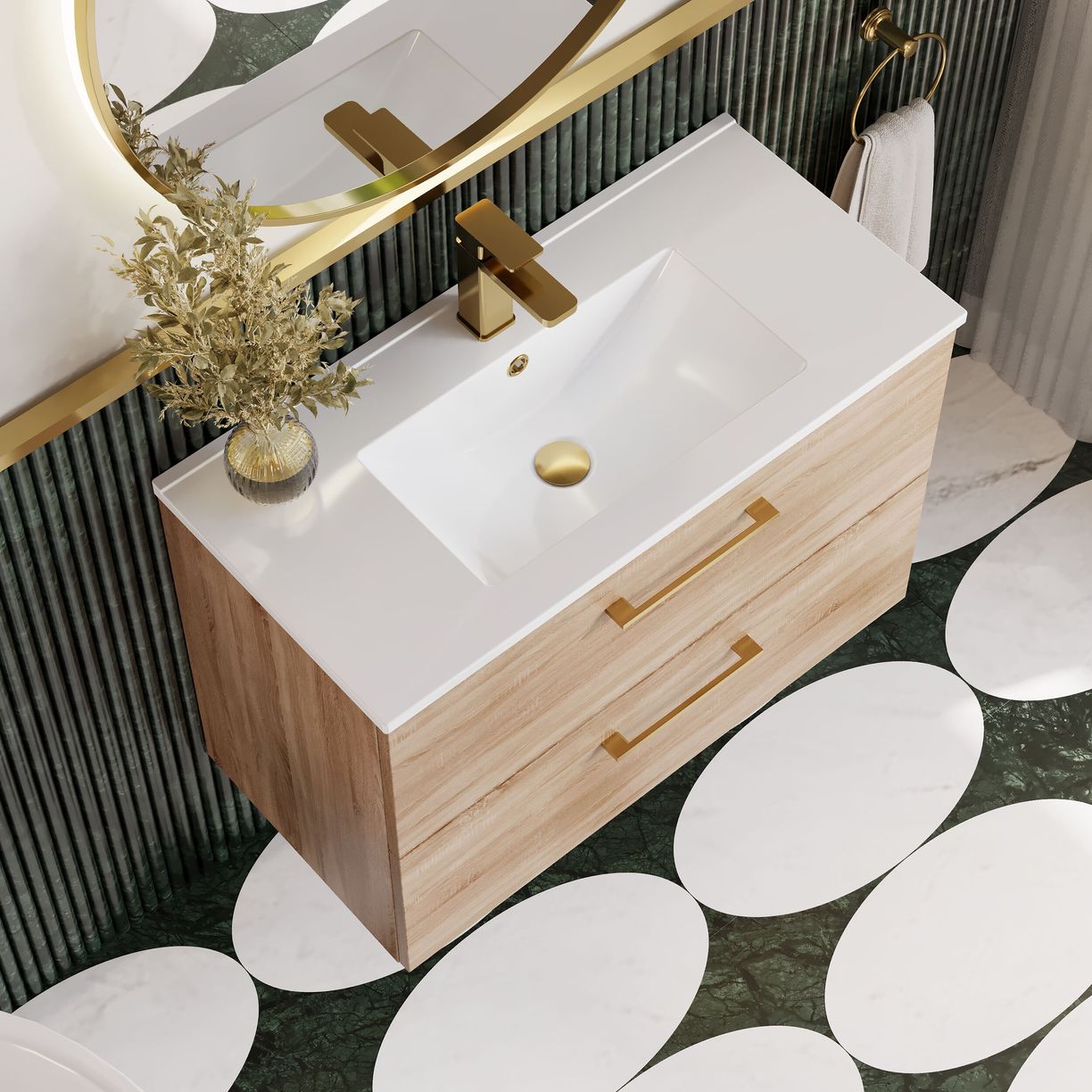 800mm WH 2-Drawer Vanity & Basin 2 - Bleached Cuneo Oak